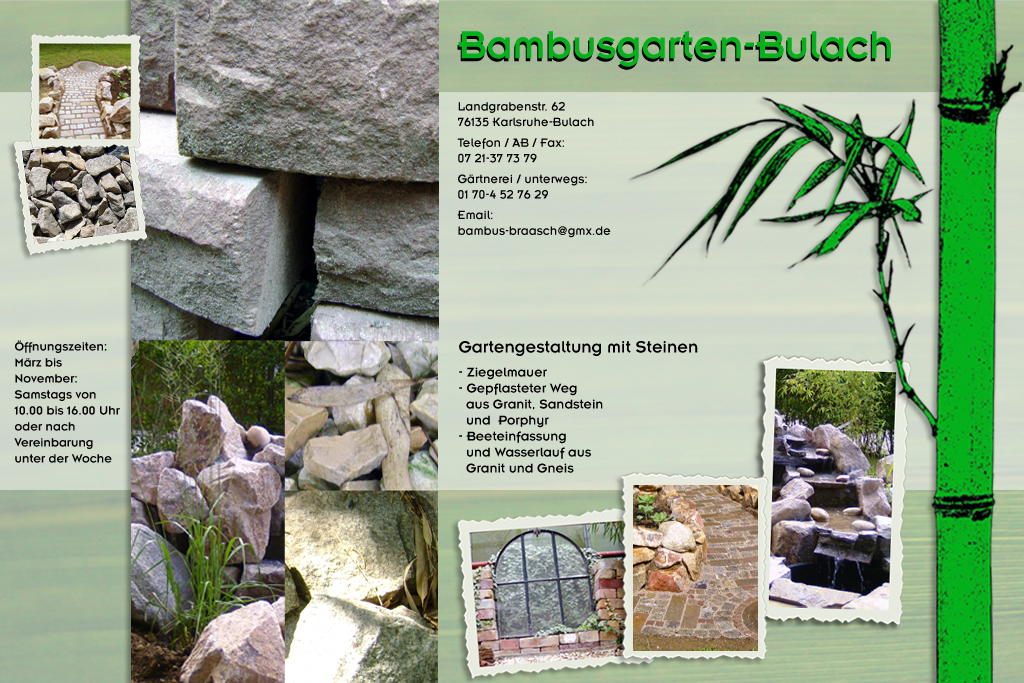 Gartengestaltung mit Steinen im Bambusgarten-Bulach in Karlsruhe ::: Stefan Braasch, Landgrabenstr. 62, 76135 Karlsruhe Stadteil Bulach ::: Tel. 0170-4527629